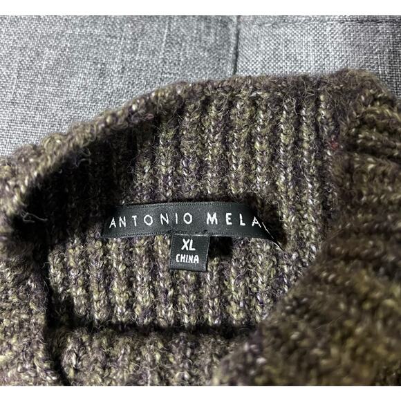 Antonio Melani XL Green Brown‎ Puff Sleeve Rib Knit Waist Tie Bow - Picture 5 of 8